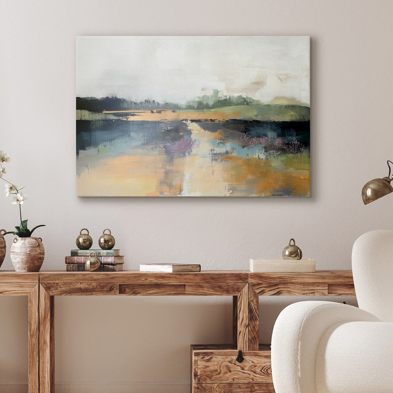 Americanflat Canvas Wall Art Featuring Beige, Blue, Green, Purple and White Tones - Gallery Wrap - Landscape Wall Art